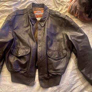 Vintage Bomber Leather Jacket gently used hood condition
